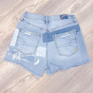 AE Sunshine & Rainbow Embroidered Patchwork Denim High Rise 90s Boyfriend Shorts